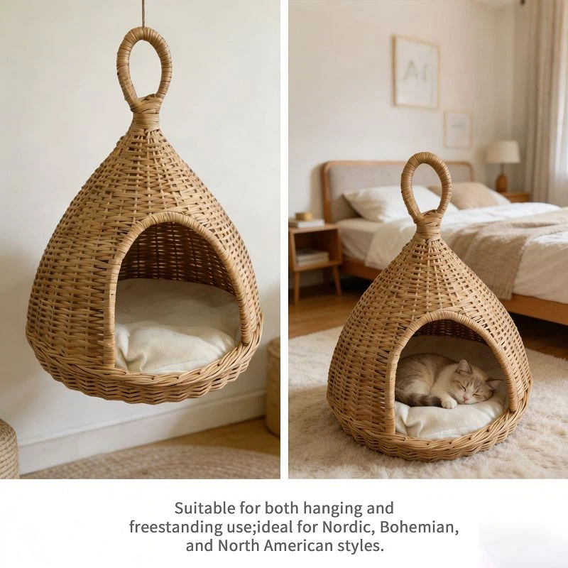Hand-woven Durable Hanging Willow Cat House/pet Bed factory